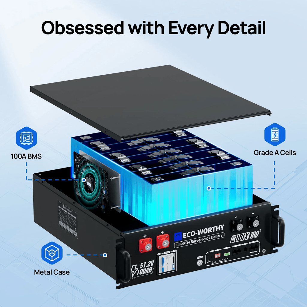 ECO-WORTHY Cubix100 48V 100Ah LiFePO4 Lithium Battery | Server Rack Battery with Bluetooth & Wifi, 5.12kWh