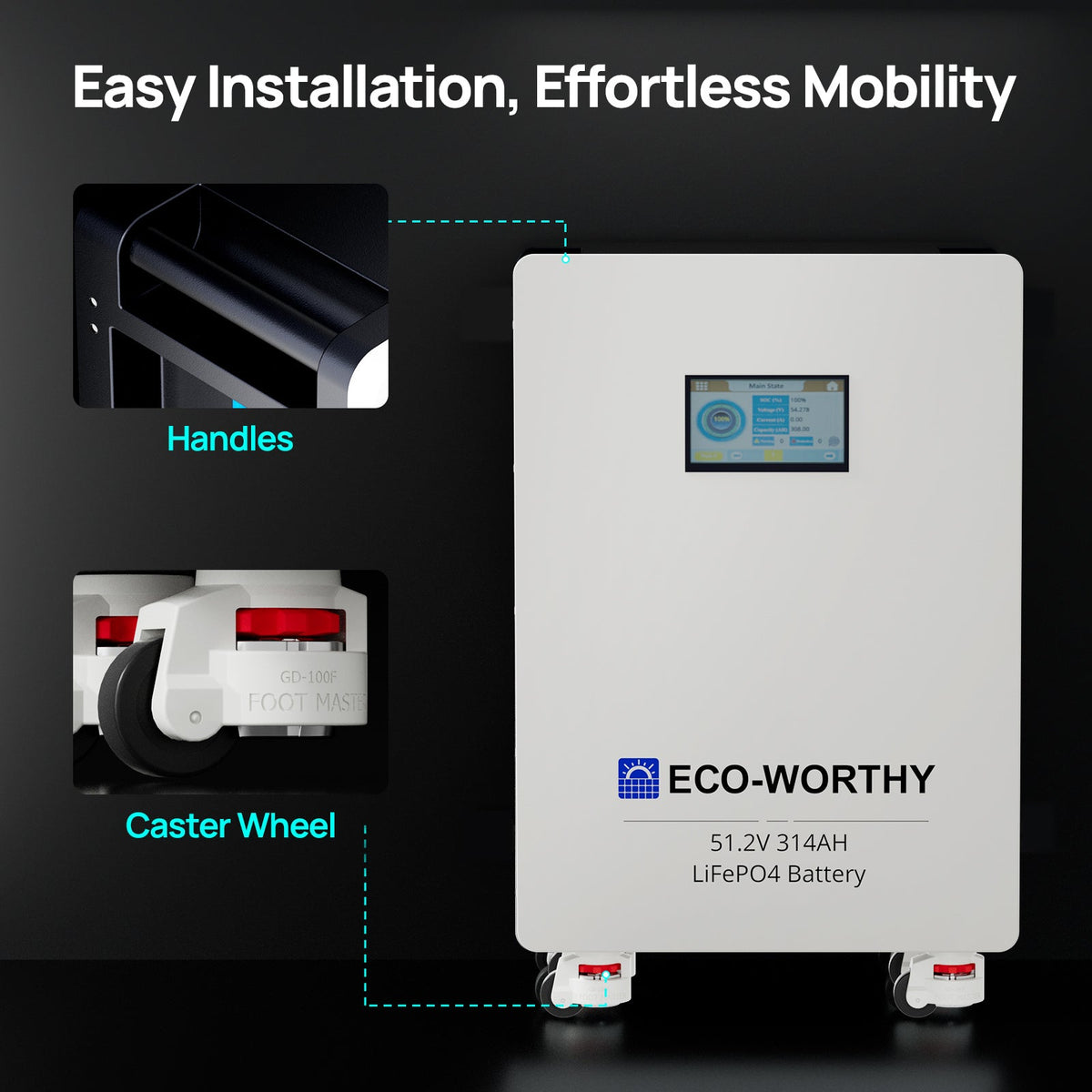 ECO-WORTHY 48V 314Ah Lifepo4 Lithium Battery with Bluetooth & WiFi and 16kWh for Home Solar & Backup