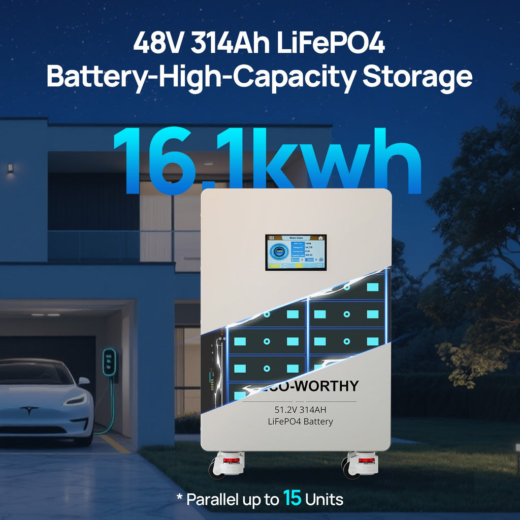 ECO-WORTHY 48V 314Ah Lifepo4 Lithium Battery with Bluetooth & WiFi and 16kWh for Home Solar & Backup
