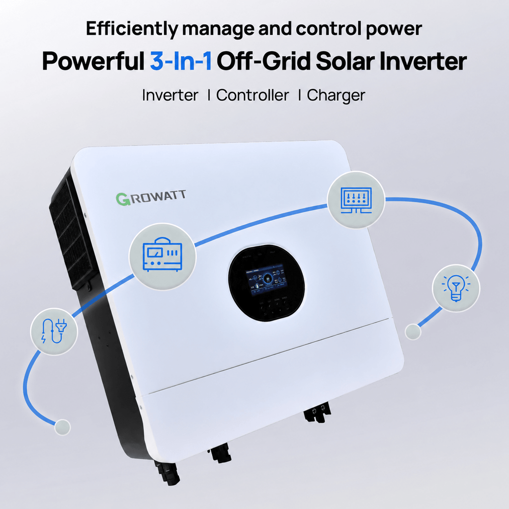 ECO-WORTHY Growatt SPF 6000 ES Plus 6000W 48V Off-Grid Solar Inverter, Dual MPPT, 500V PV Input