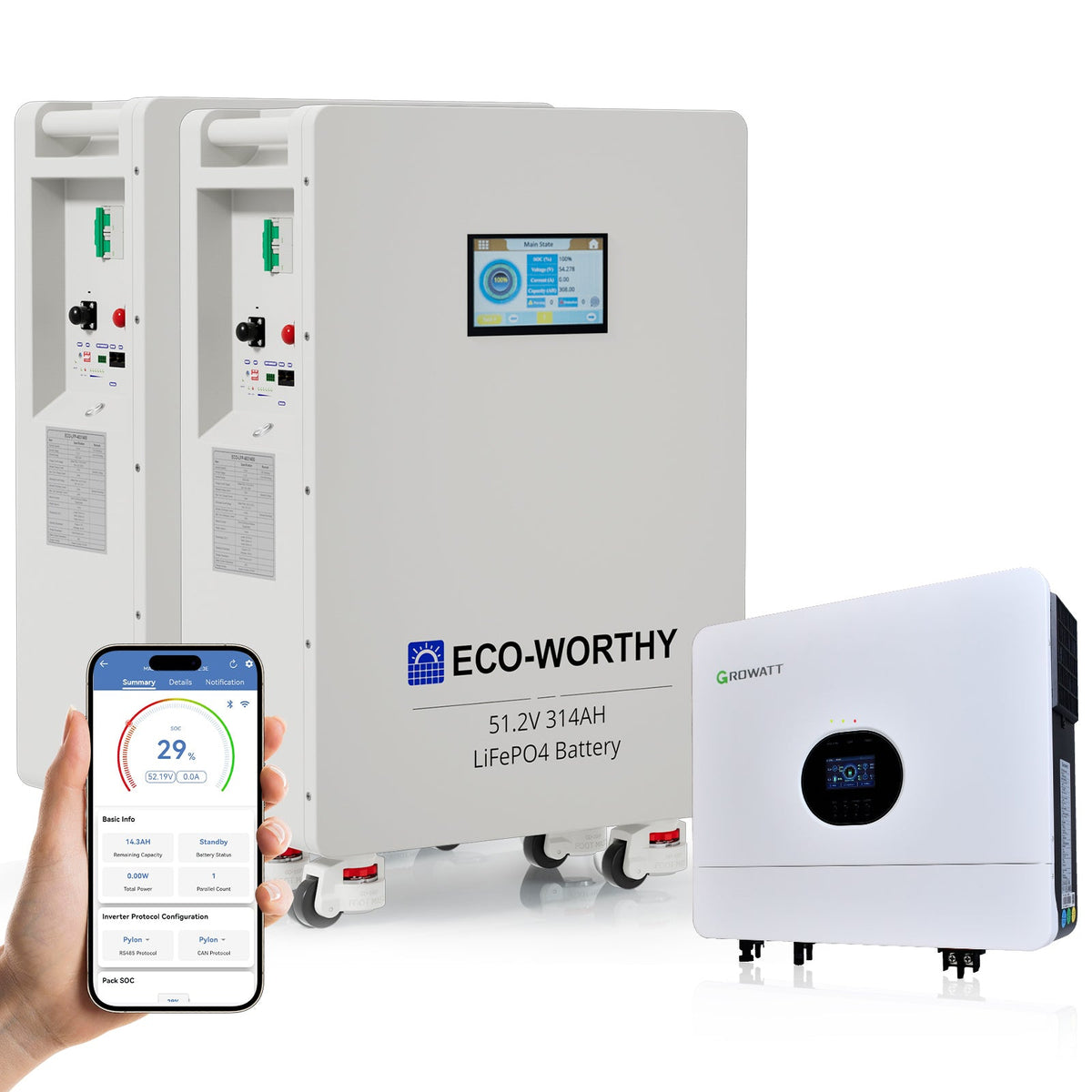 ECO-WORTHY 16KWh Home Backup Solar Power Bundle With 48V 314Ah LiFePO4 Lithium Battery and 6KW 48V AIO Off Grid Inverter