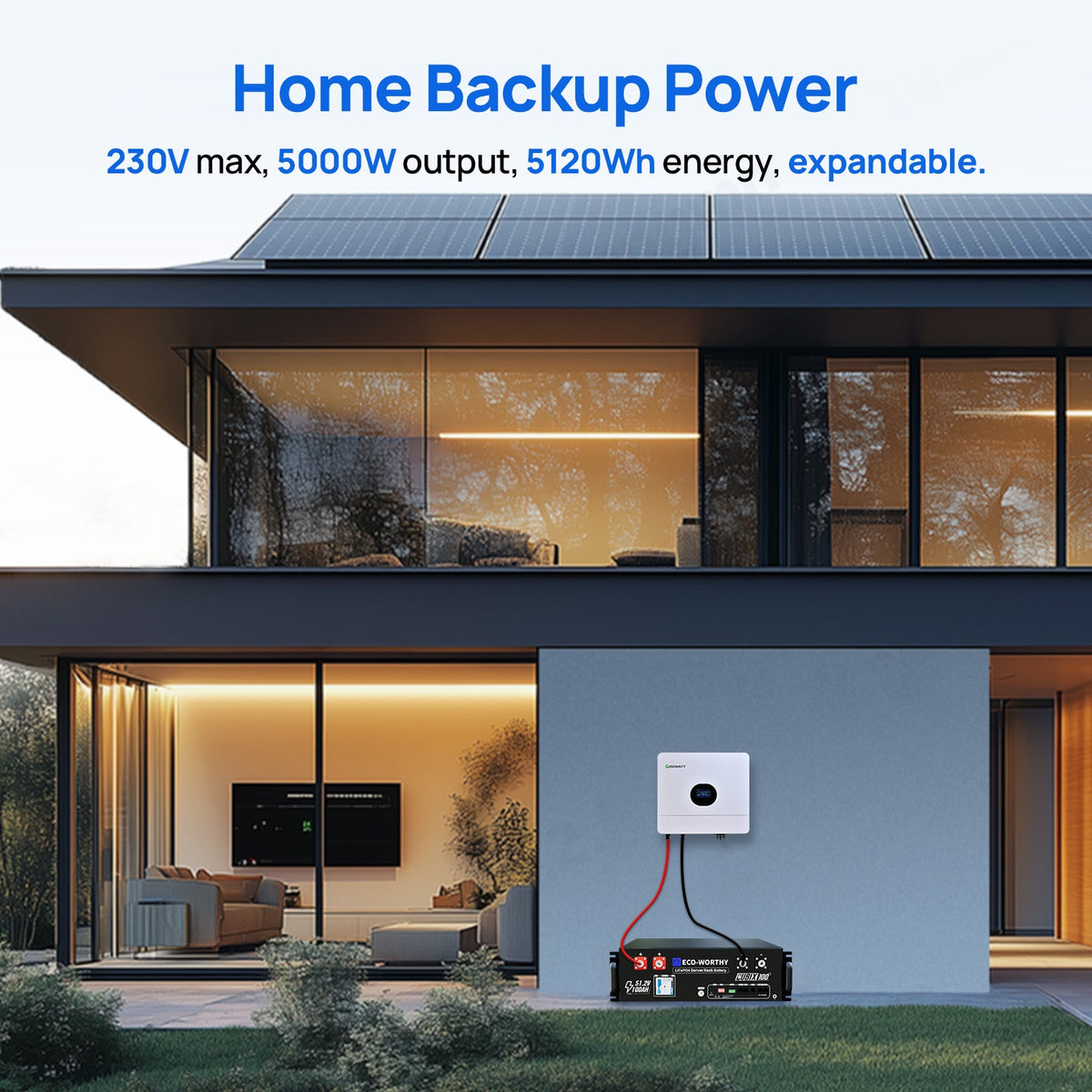 ECO-WORTHY Home Backup Power With 48V 100Ah LiFePO4 And 6000W 48V AIO Off-Grid Inverter